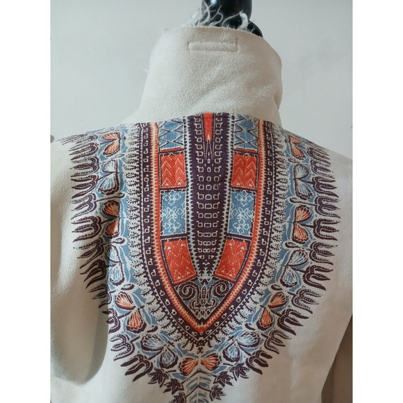 Billabong Womens Boho Faux Suede Tribal Print Faux Fur Trim Toggle Coat Cream S - Picture 8 of 11